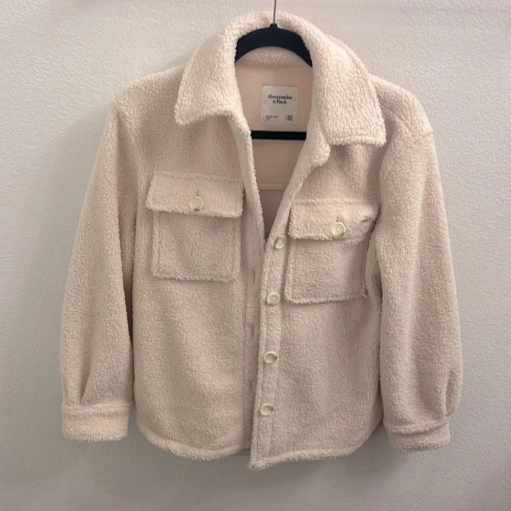 Abercrombie & Fitch Cream Sherpa Shirt Jacket - Picture 6 of 8